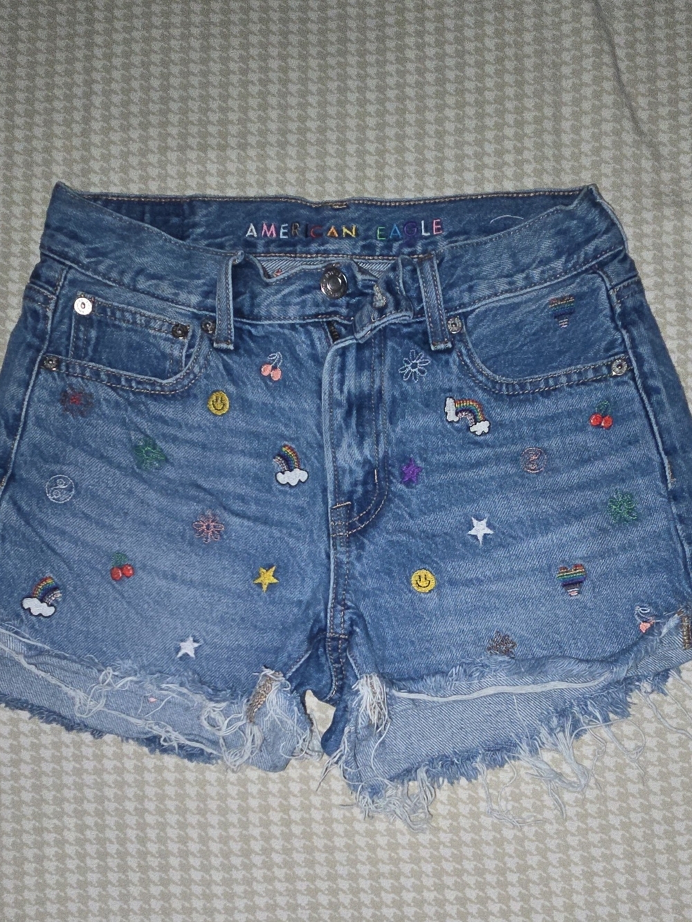 American Eagle Embroidered Denim Jean Shorts Blue Size 6